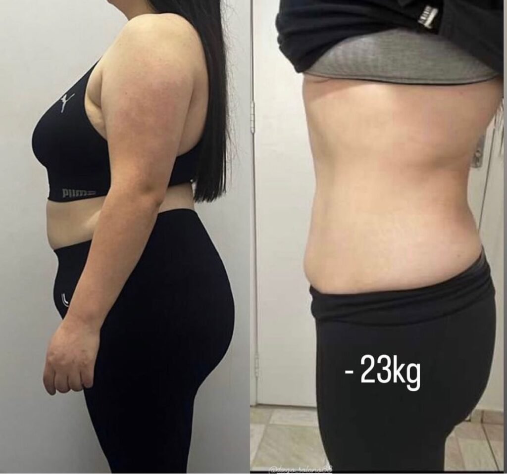 Antes e depois: Resultado real · aluna